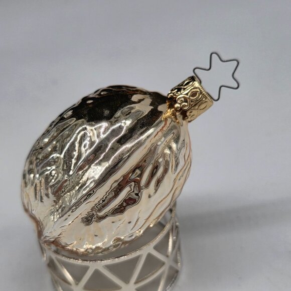 Inge Glas Walnut German Glass Christmas Ornament Silver 2" - Picture 2 of 6